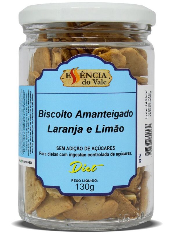 Biscoito Amanteigado de Laranja e Limão Sem Adição de Açúcar Essência do Vale 130g