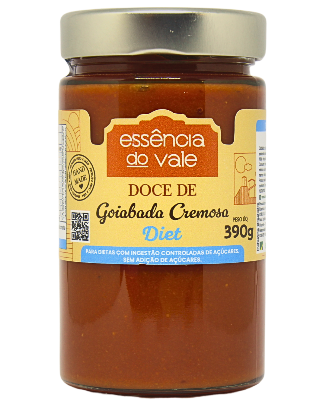 15482549161-goiabada-cremosa-diet-fundo-branco.png Goiabada Cremosa (JAM) Diet Sem Adição de Açúcar da Essência do Vale 390g - Imagem 1
