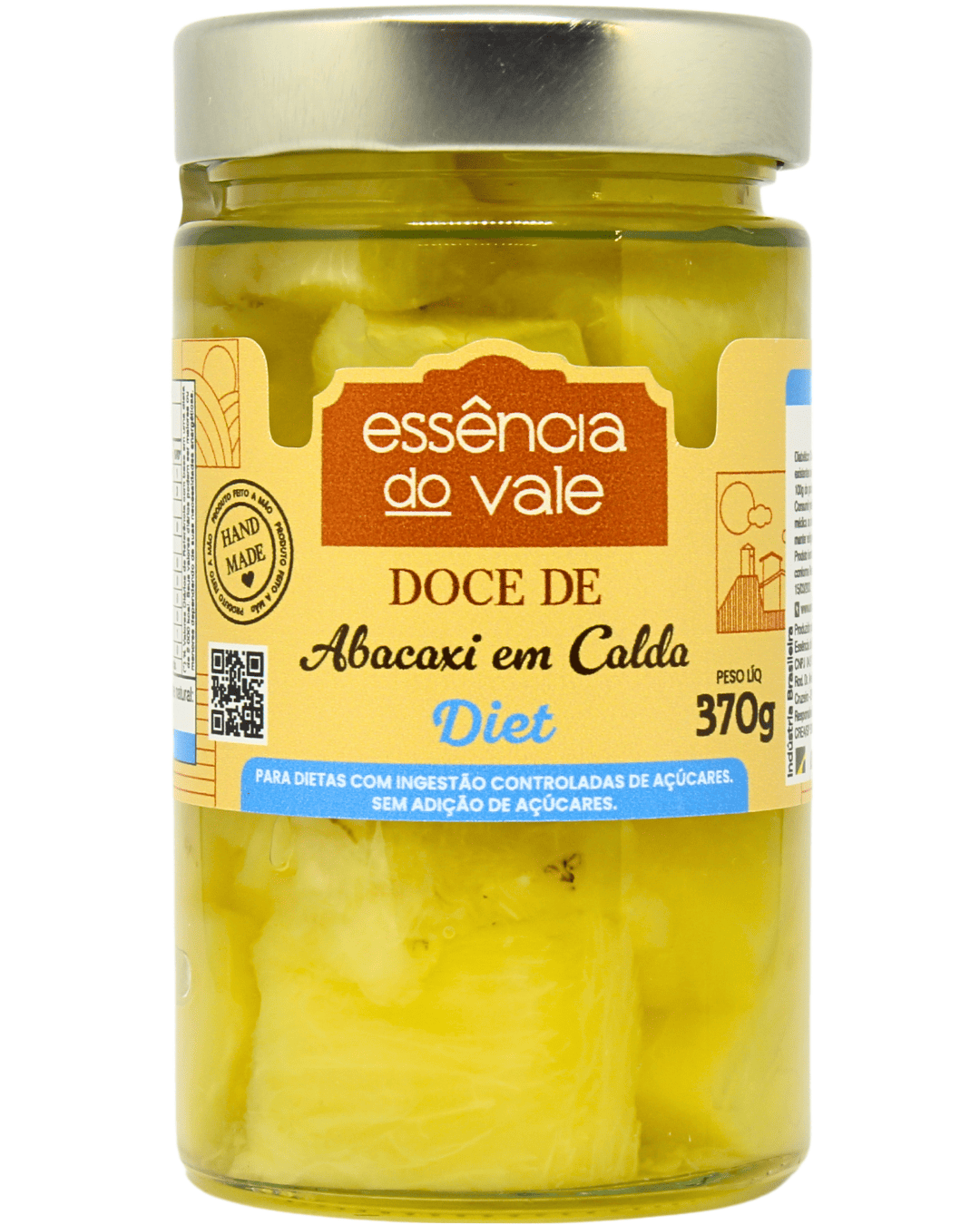 15485493666-abacaxi-em-calda-diet-fundo-branco.png Doce de Abacaxi em Calda Diet Sem Adição de Açúcar da Essência do Vale 360g - Imagem 1