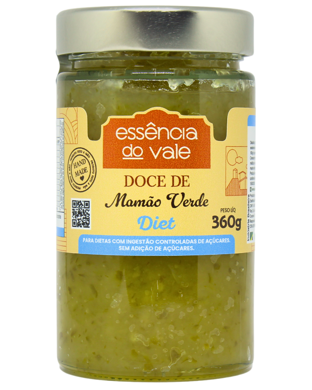 15488920566-mamao-verde-diet-fundo-branco.png Doce de Mamão Verde Diet Sem Adição de Açúcar da Essência do Vale 360g - Imagem 1