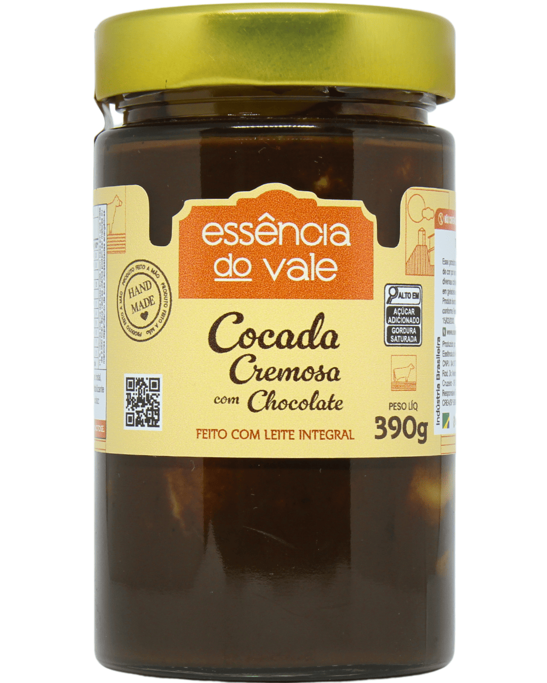 15491881640-cocada-com-chocolate-fundo-branco.png Cocada Cremosa com Chocolate Essência do Vale 390g - Imagem 1