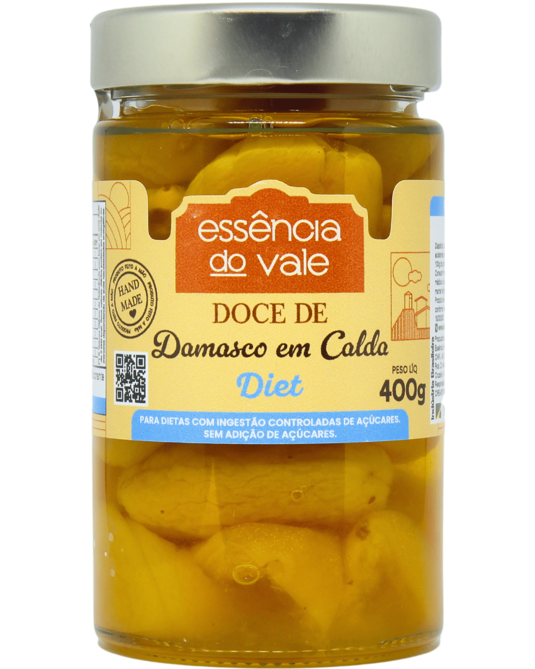 15491977014-damasco-em-calda-diet-fundo-branco.png Doce de Damasco em Calda Diet Sem Adição de Açúcar Essência do Vale 370g - Imagem 1