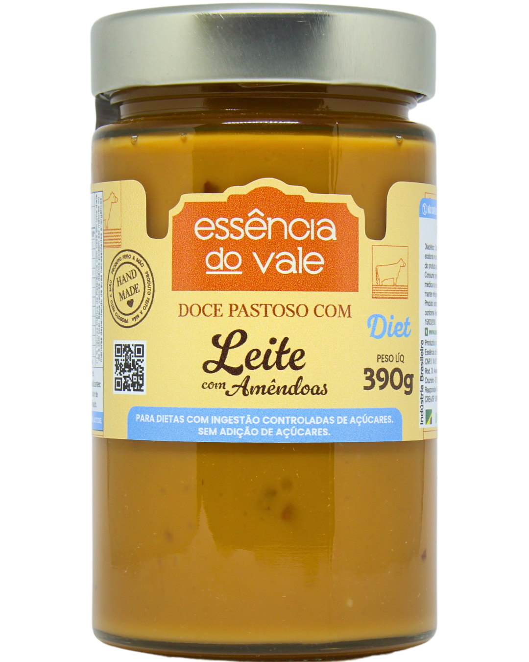15492271083-doce-de-leite-com-amendoas-diet-fundo-branco.png Doce Pastoso de Leite com Amêndoas Diet Sem Adição de Açúcar 390g - Imagem 1