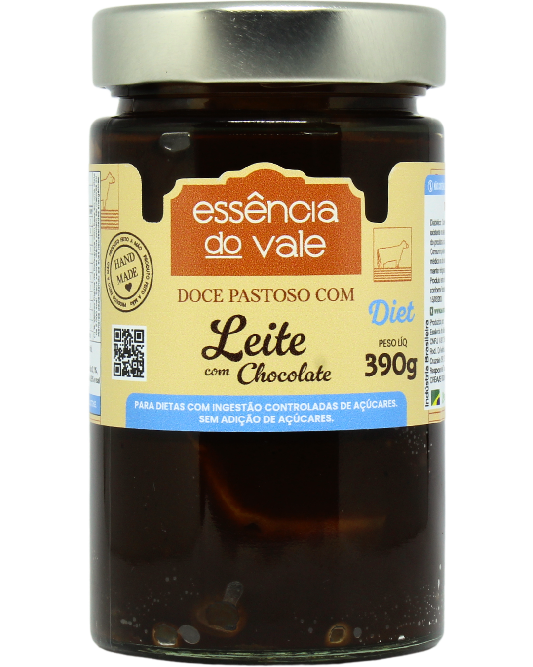 15492333521-doce-de-leite-com-chocolate-diet-fundo-branco.png Doce Pastoso de Leite com Chocolate Diet Sem Adição de Açúcar 390g - Imagem 1