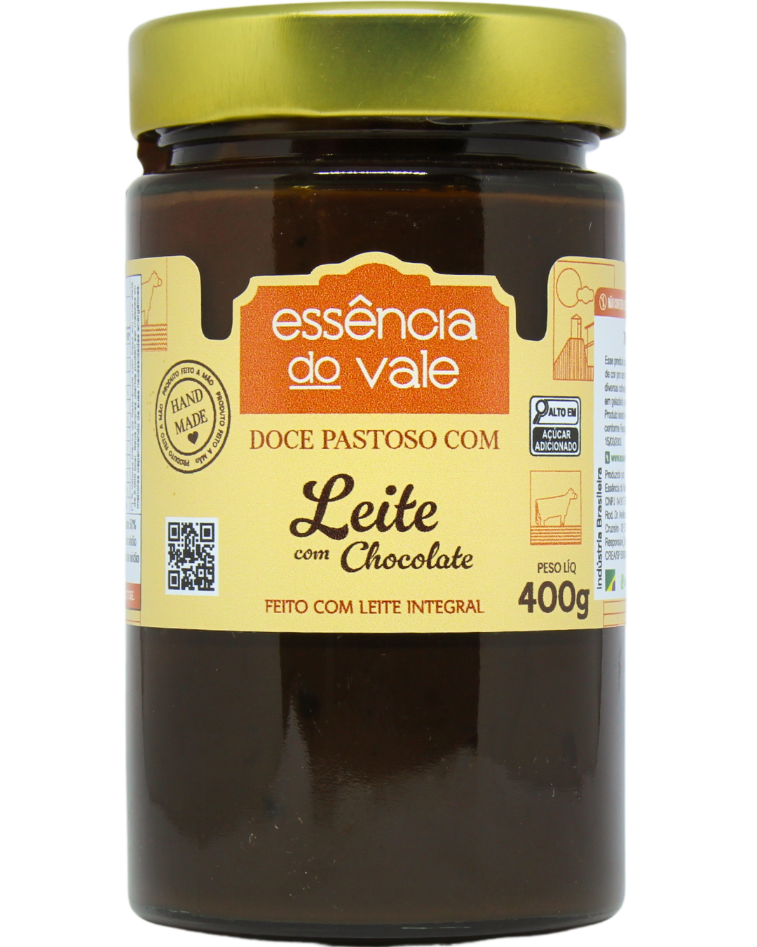 15492335373-doce-de-leite-com-chocolate-fundo-branco.png Doce Pastoso de Leite com Chocolate Essência do Vale 390g - Imagem 1