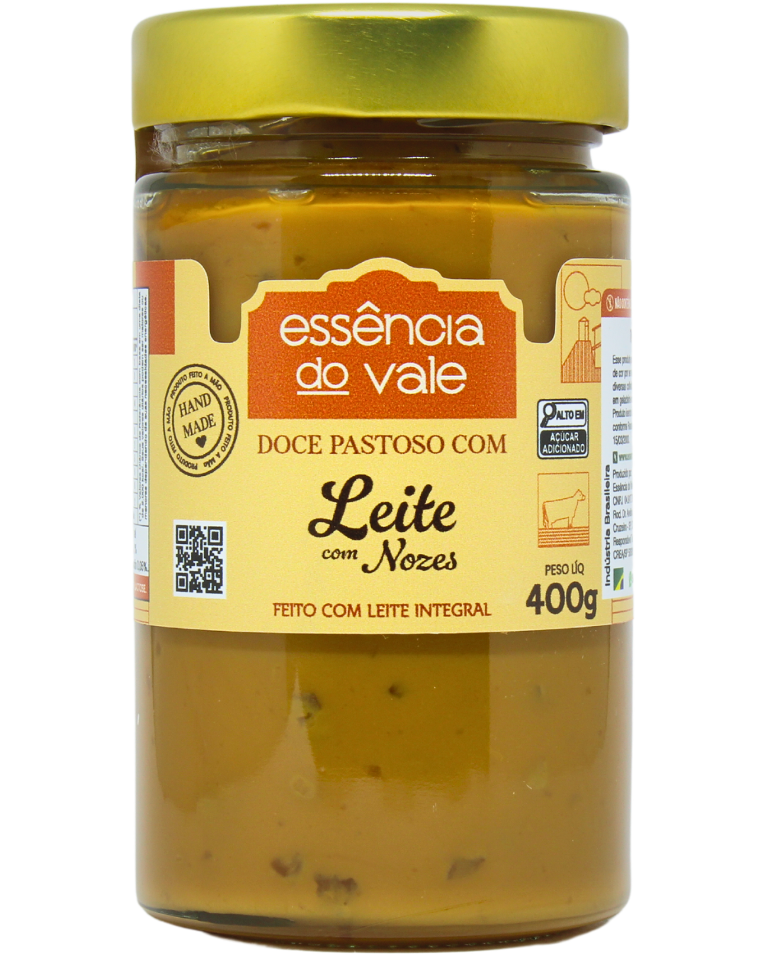 15492340697-doce-de-leite-com-nozes-fundo-branco.png Doce Pastoso de Leite com Nozes Essência do Vale 400g - Imagem 1