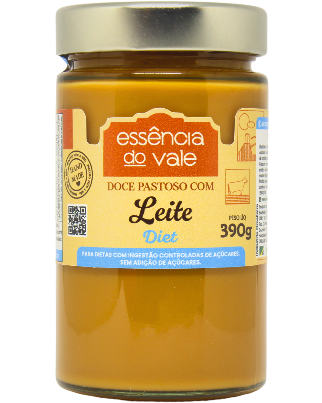 15492342703-doce-de-leite-fundo-branco.png Doce Pastoso de Leite Puro Diet Sem Adição de Açúcar Essência do Vale 390g - Imagem 1