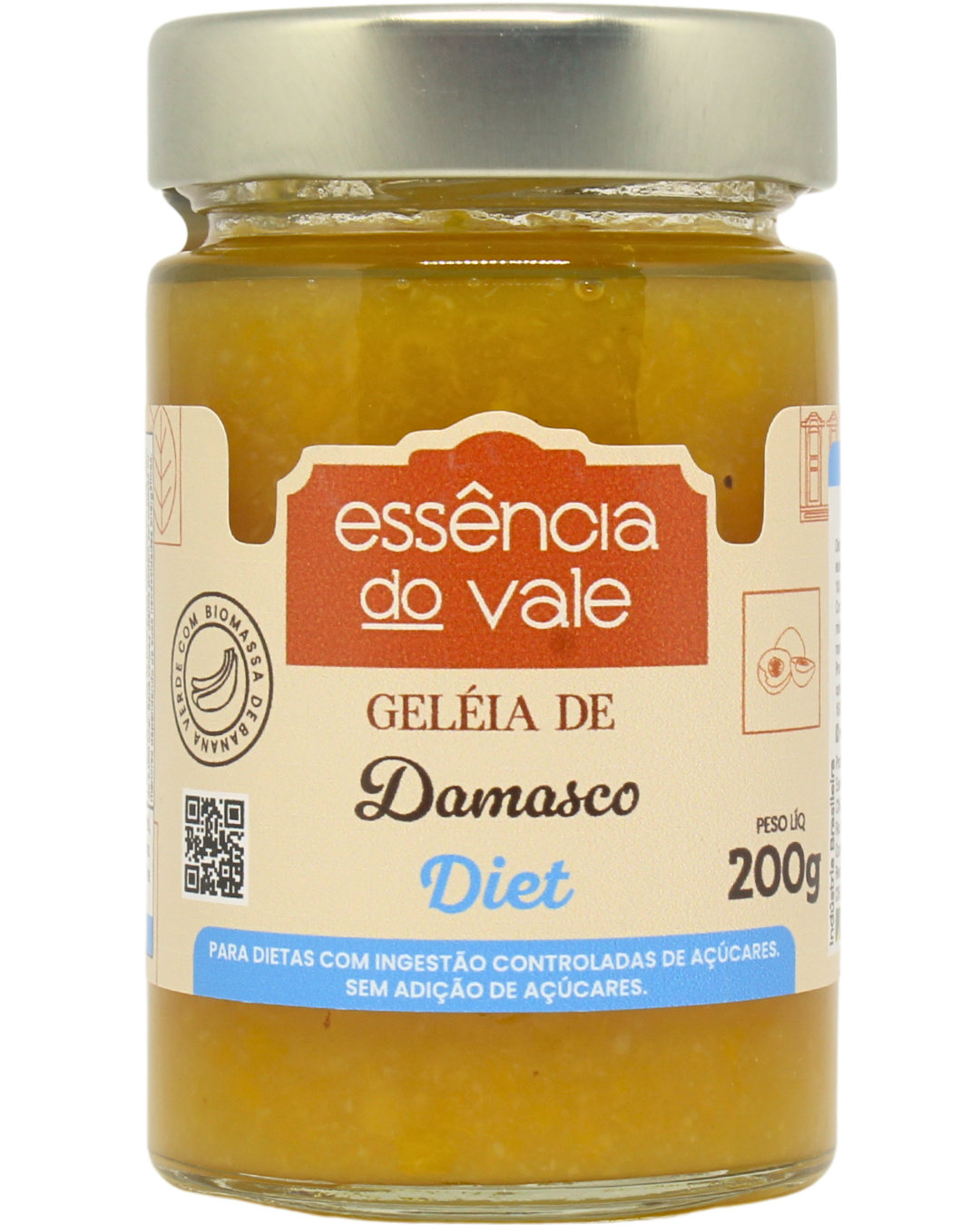 15492402903-geleia-de-damasco-diet-fundo-branco.png Geleia de Damasco Diet Sem Adição de Açúcar da Essência do Vale 200g - Imagem 1