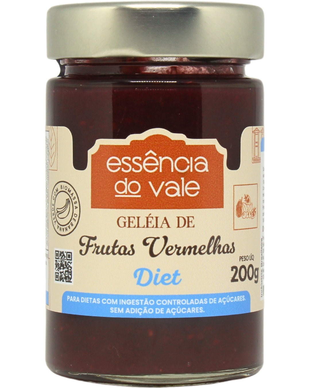 15492431896-geleia-de-frutas-vermelhas-diet-fundo-branco.png Geleia de Frutas Vermelhas Diet Sem Adição de Açúcar da Essência do Vale 200g - Imagem 1