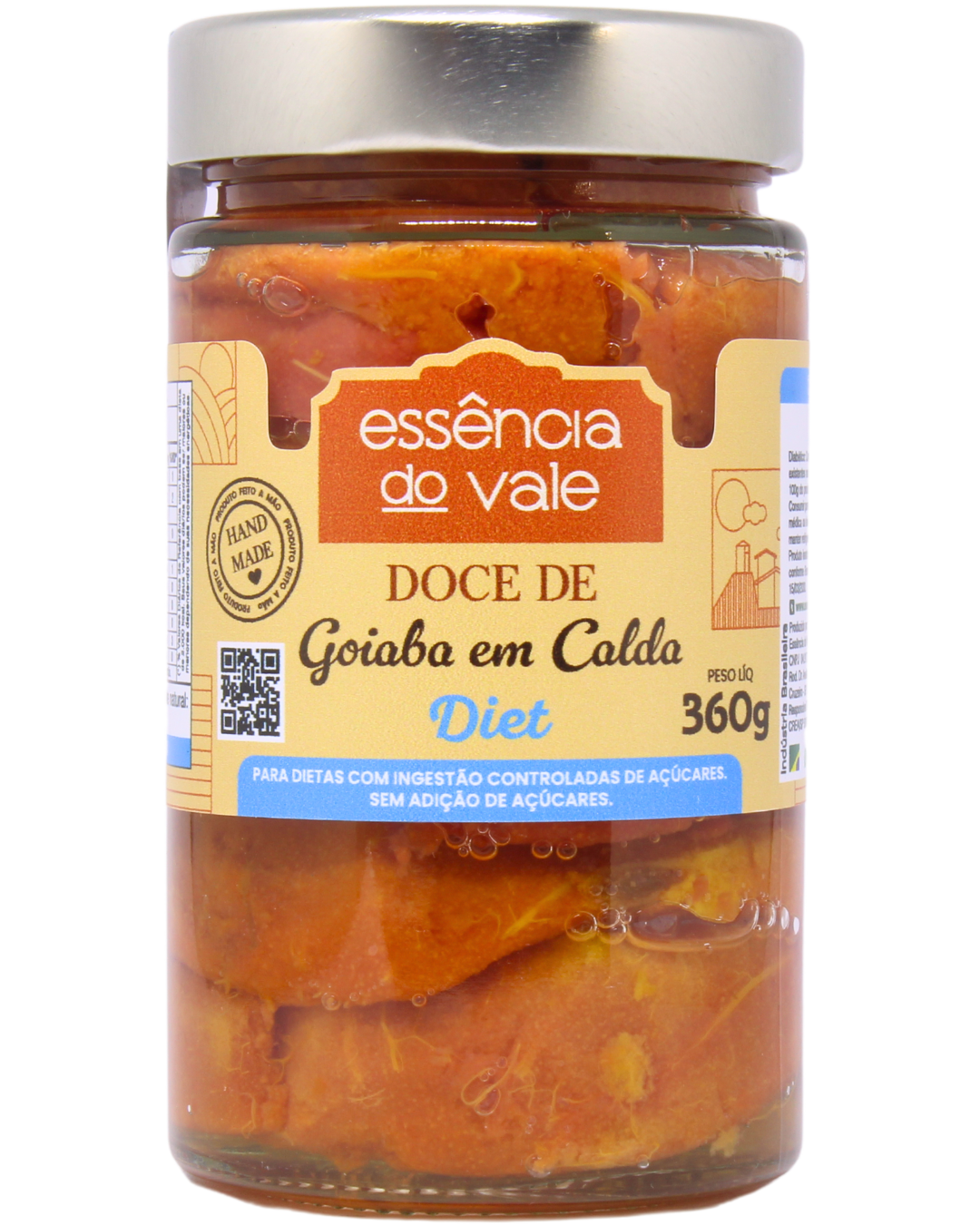 15492708352-goiaba-em-calda-diet-fundo-branco.png Doce de Goiaba em Calda Diet Sem Adição de Açúcar Essência do Vale 360g - Imagem 1