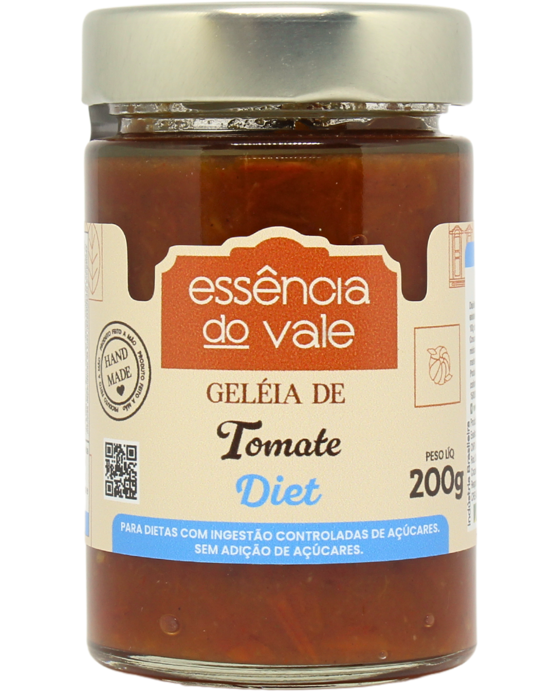 15492765807-geleia-de-tomate-diet-fundo-branco.png Geleia de Tomate Diet Sem Adição de Açúcar da Essência do Vale 200g - Imagem 1
