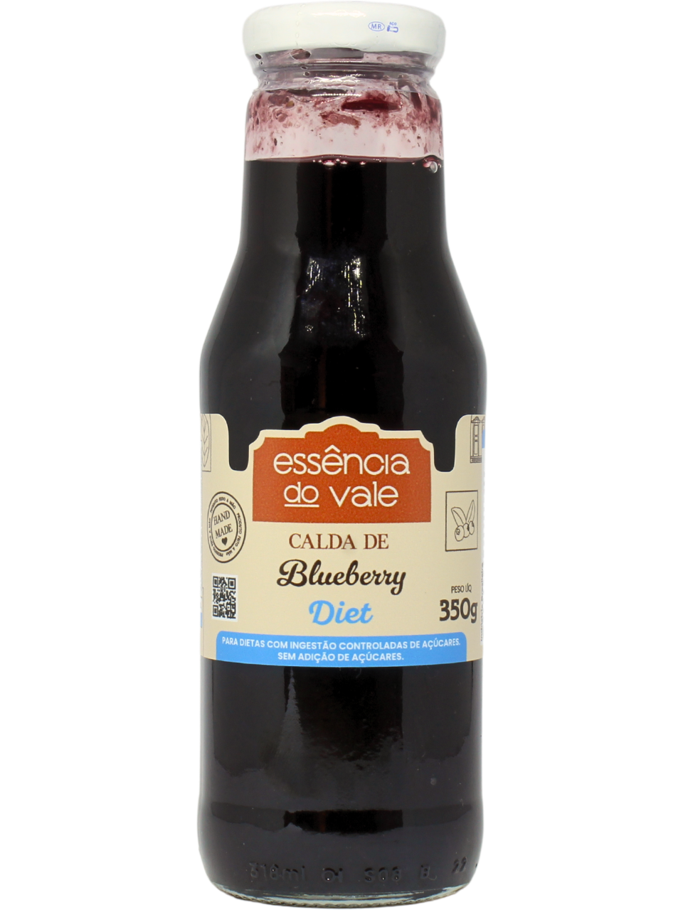 15493405515-calda-de-blueberry-diet-fundo-branco.png Calda Natural de Blueberry Sem Adição de Açúcar Essência do Vale 350g - Imagem 1