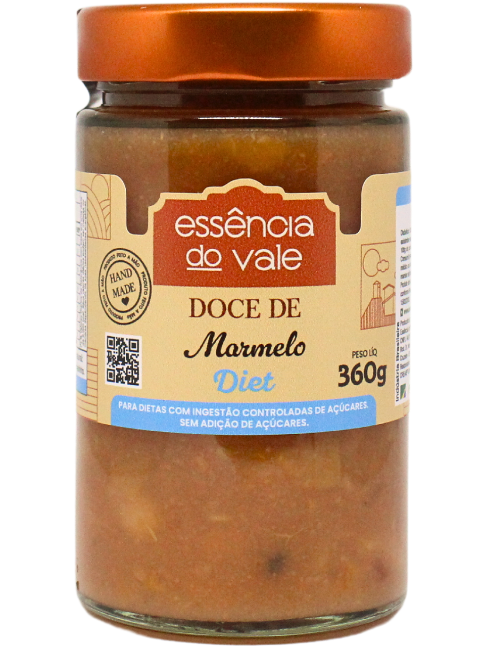 15493414810-doce-de-marmelo-diet-fundo-branco.png Doce de Marmelo sem Açúcar - Marmelada de Colher da Essência do Vale 360g - Imagem 1