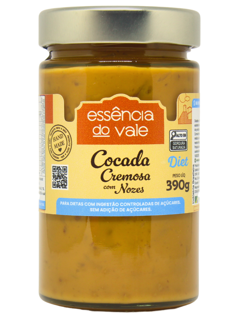 15493417358-cocada-cremosa-com-nozes-diet-fundo-branco.png Cocada Cremosa com Nozes Diet Sem Adição de Açúcar Essência do Vale 390g - Imagem 1