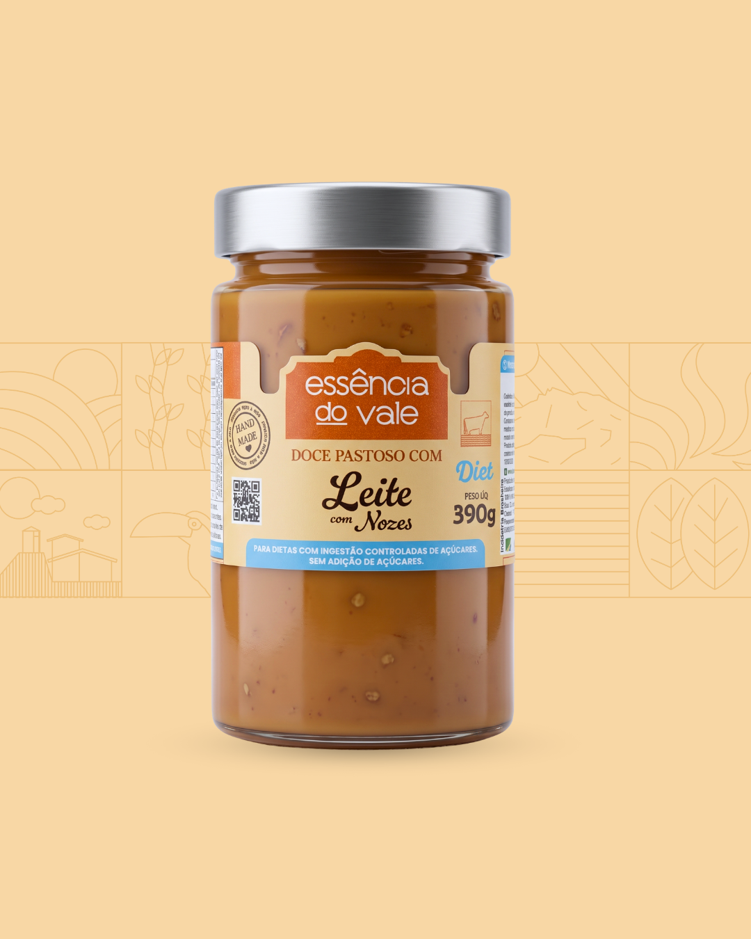 Doce Pastoso com Leite com Nozes (2) Doce Pastoso de Leite com Nozes Diet Sem Adição de Açúcar Essência do Vale 390g - Imagem 1