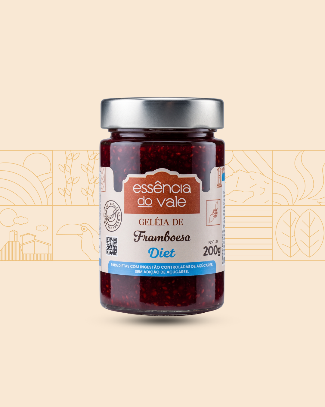 Geleia de Framboesa Diet Geleia de Framboesa Diet Sem Adição de Açúcar da Essência do Vale 200g - Imagem 1
