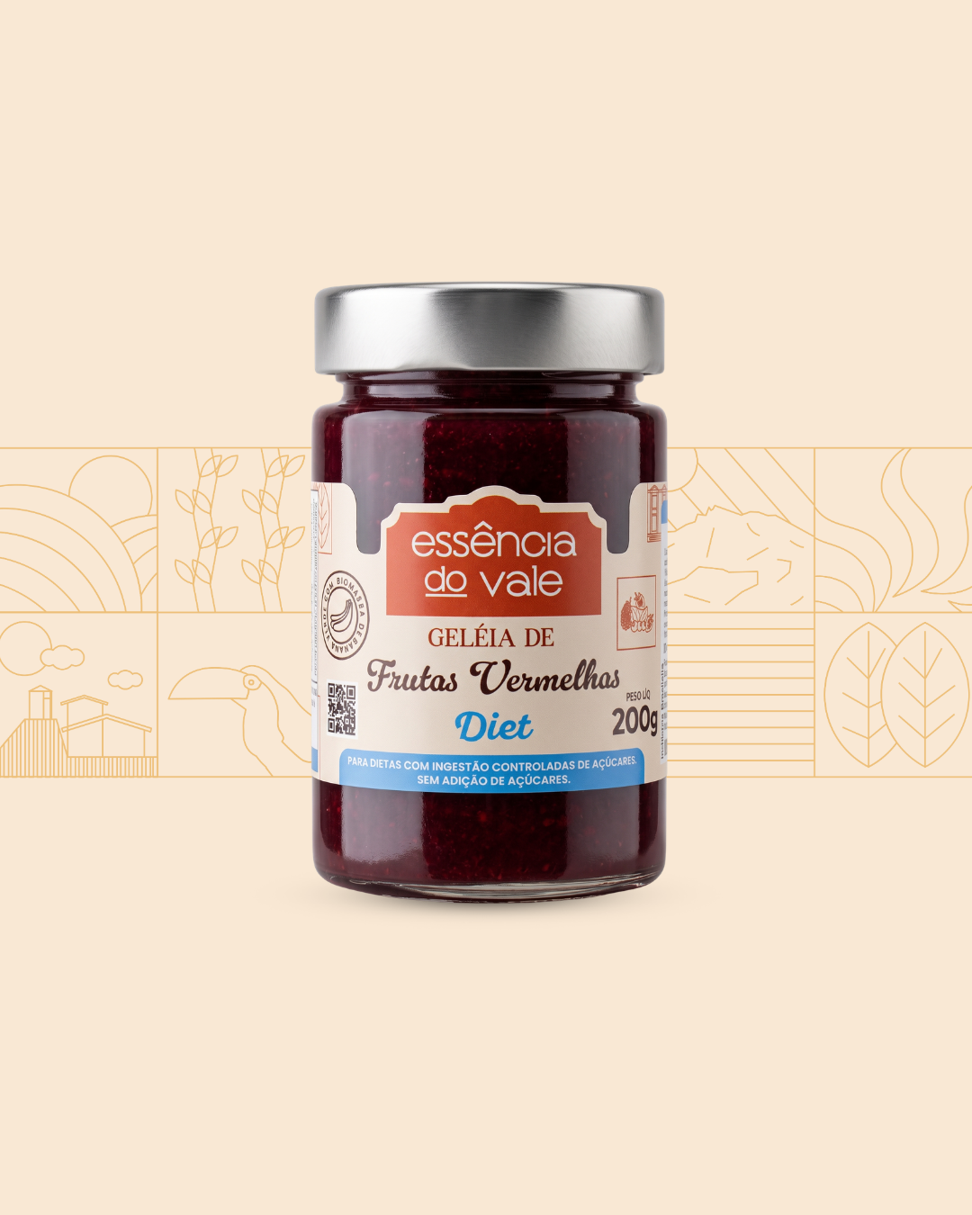 Geleia de Frutas Vermelhas Diet Geleia de Frutas Vermelhas Diet Sem Adição de Açúcar da Essência do Vale 200g - Imagem 1