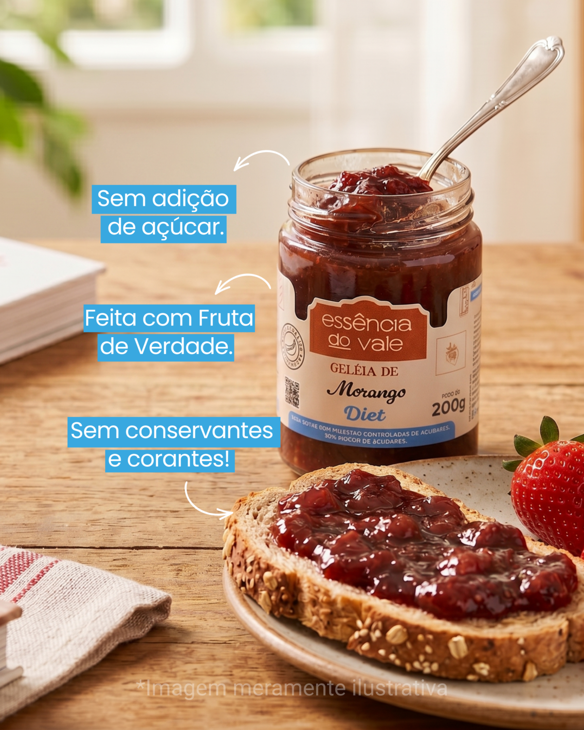 Geleia de Morango Diet Sem Adição de Açúcar Essência do Vale 200g - Imagem 2